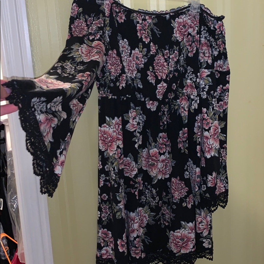 black with pink flowers dress